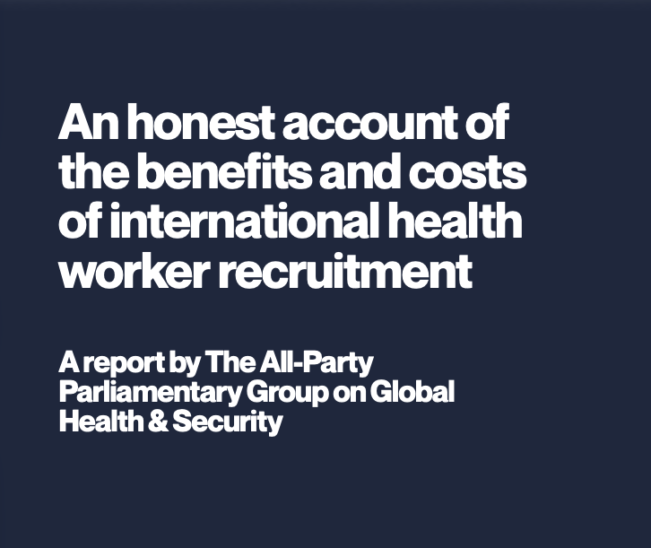 Image of report title: "An honest account of the benefits and costs of international health worker recruitment".