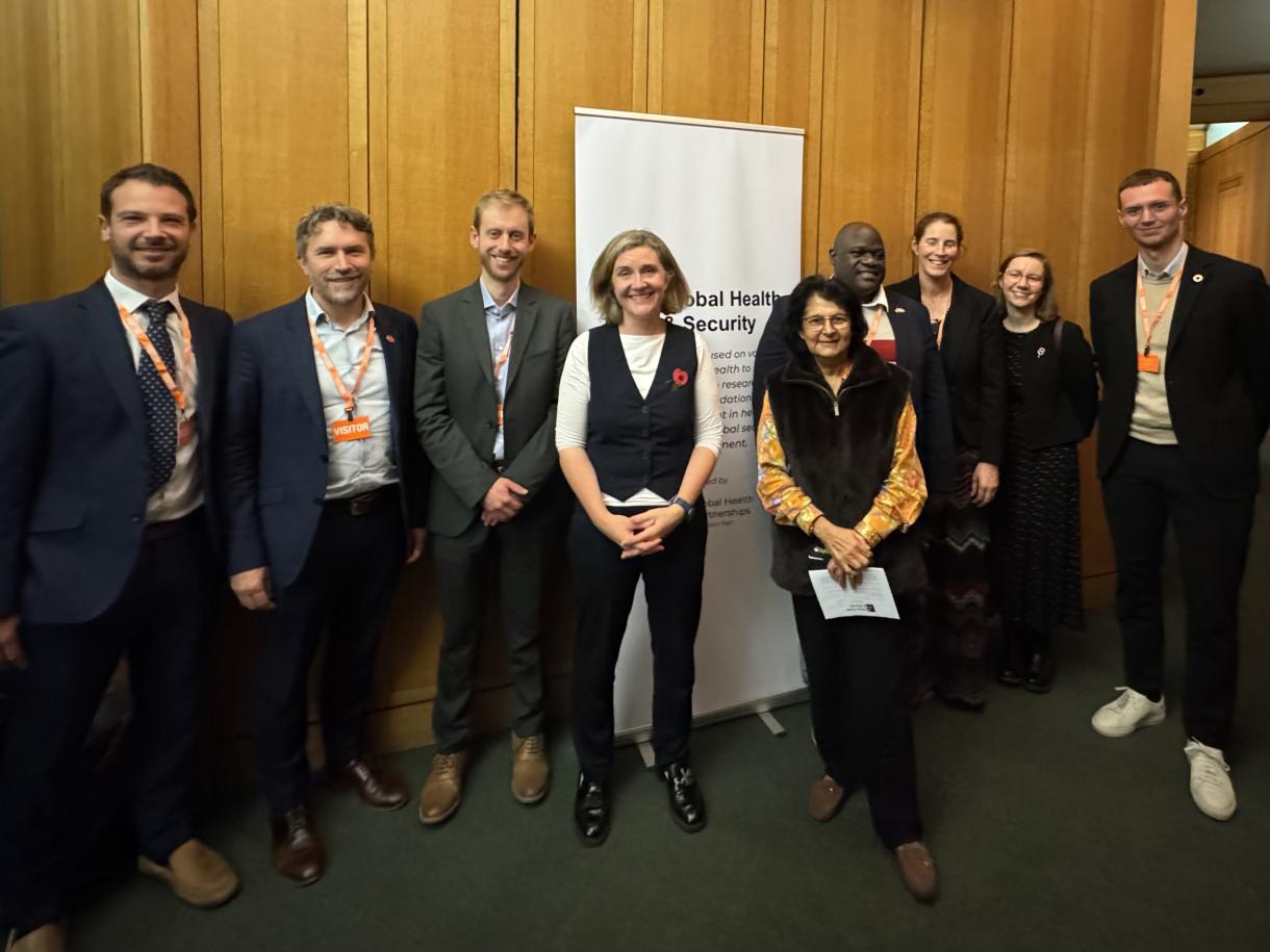 APPG Chair, Dr Beccy Cooper MP, with invited speakers and the APPG Secretariat at the first meeting on global health architecture reform on 5 November 2025.