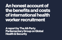 Image of report title: "An honest account of the benefits and costs of international health worker recruitment".