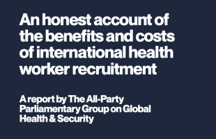 Image of report title: "An honest account of the benefits and costs of international health worker recruitment".